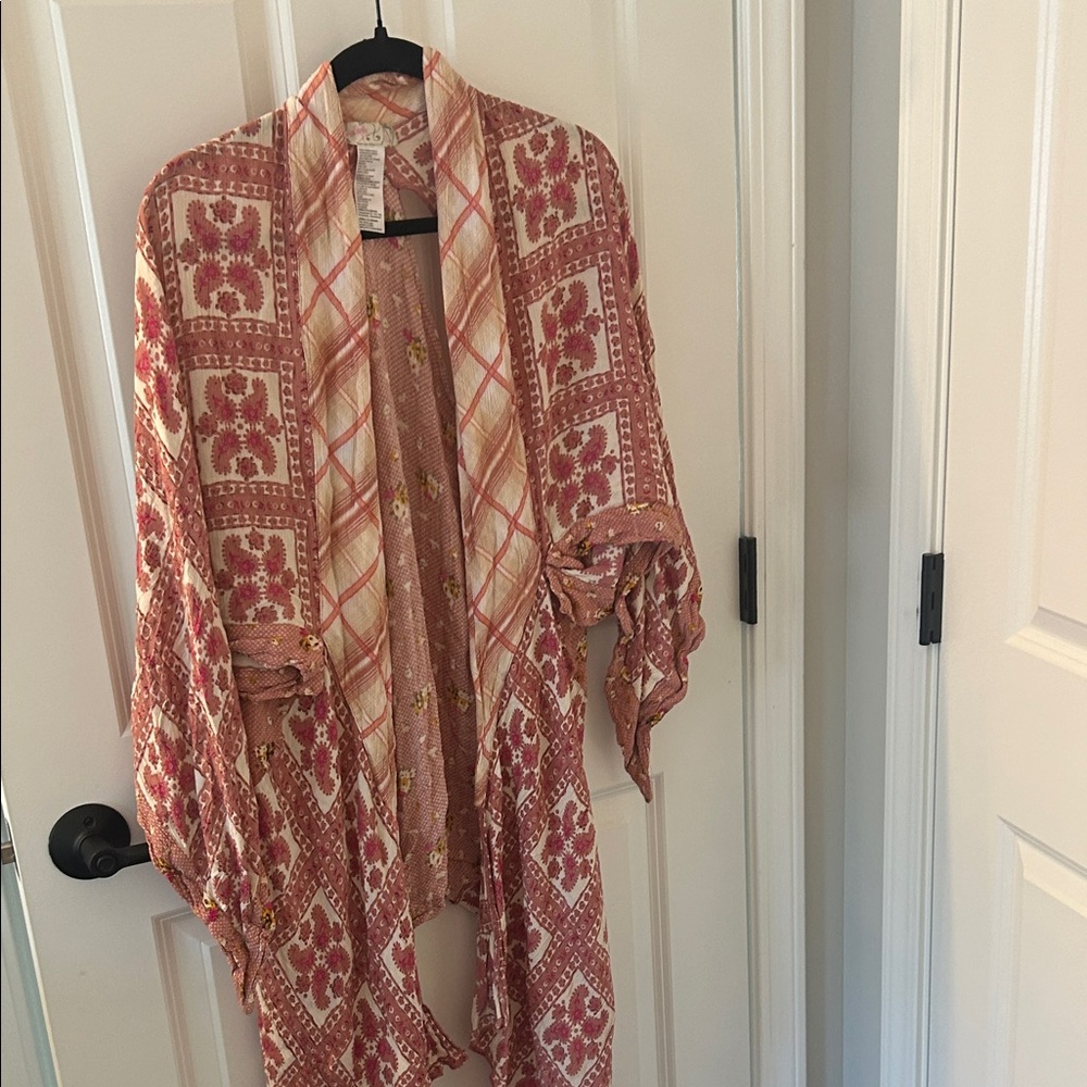Free People Pink Floral Kimono Wrap